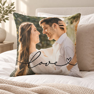 Love Heart Script Photo Black Text Throw Pillow