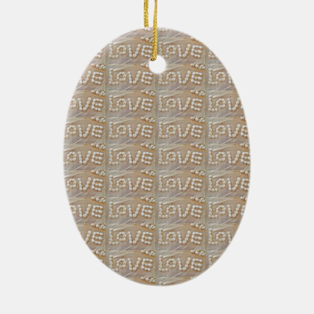 Love Heart Sea Shell Beach Hearts Seashells Summer Ceramic Ornament (Back)