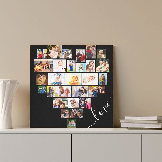 Love Heart Shaped Photo Collage Small Square Canvas Print (Creator Uploaded)