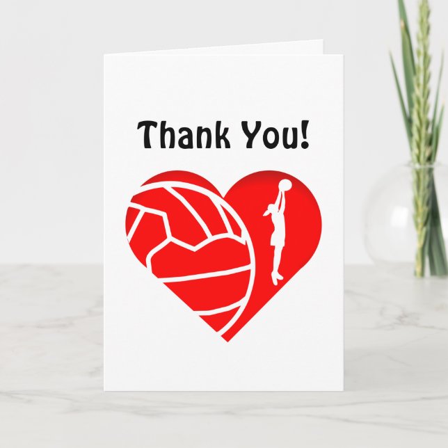 Love Heart Silhouette Netball Thank You Card (Front)
