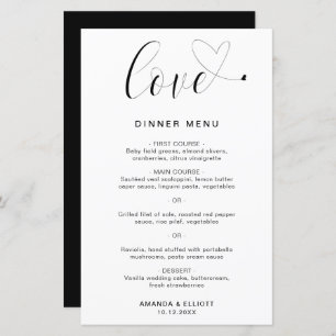 Love Heart Simple Modern Mariage Menu