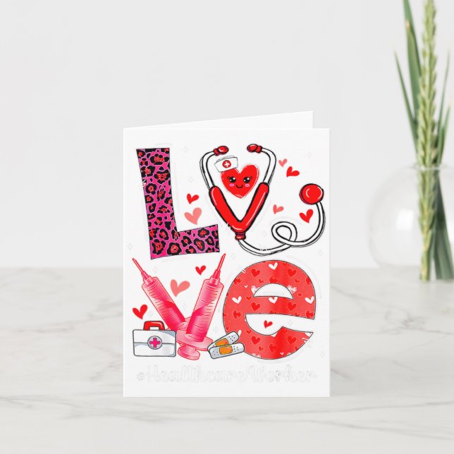 Love Heart Stethoscope Healthcare Worker Funny Val Card (Front)
