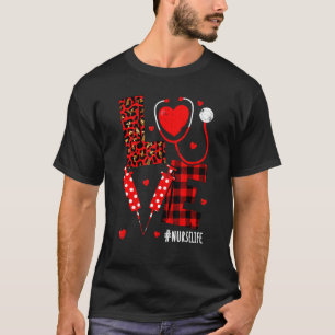 Love Heart Stethoscope Nurse Life Leopard Valentin T-Shirt