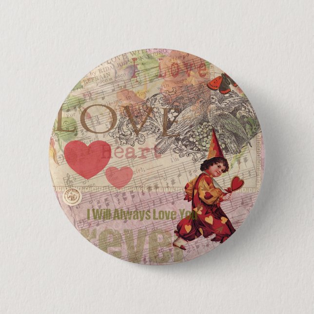 Love Heart Sweetheart Valentine Cherub 2 Inch Round Button (Front)