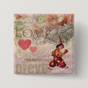 Love Heart Sweetheart Valentine Cherub 2 Inch Square Button