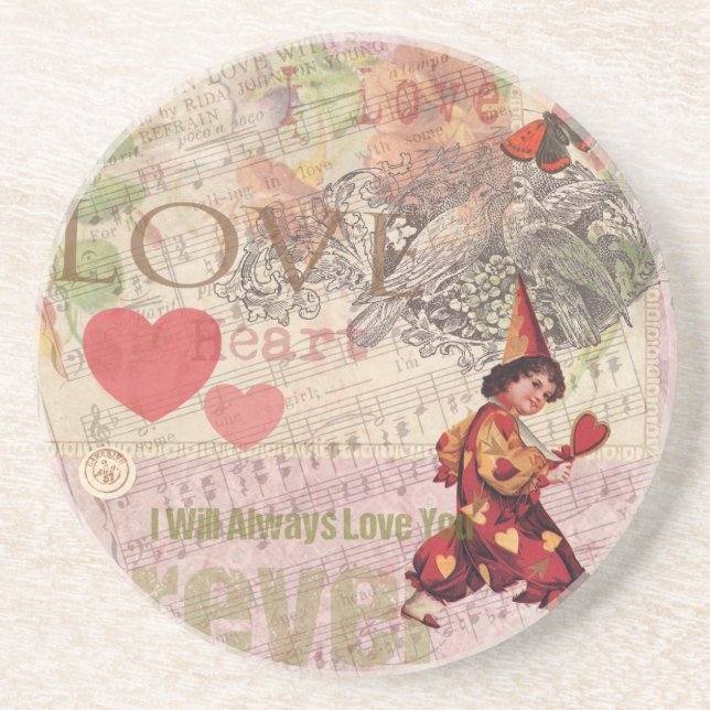 Love Heart Sweetheart Valentine Cherub Coaster (Front)