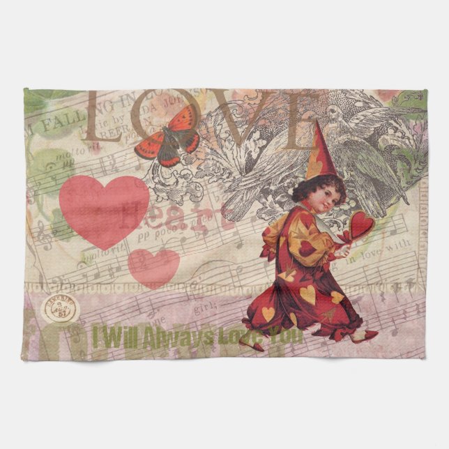 Love Heart Sweetheart Valentine Cherub Kitchen Towel (Horizontal)