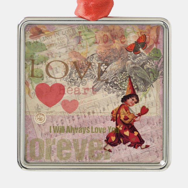 Love Heart Sweetheart Valentine Cherub Metal Ornament (Front)