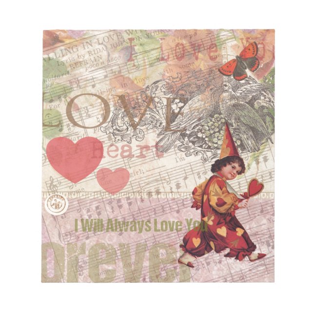 Love Heart Sweetheart Valentine Cherub Notepad (Front)