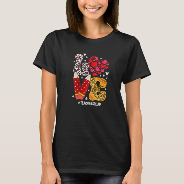 LOVE Heart Teacher Squad Plaid Red Leopard Valenti T-Shirt (Front)
