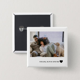 Love Heart Text and 2 Photographs Inch Square Button