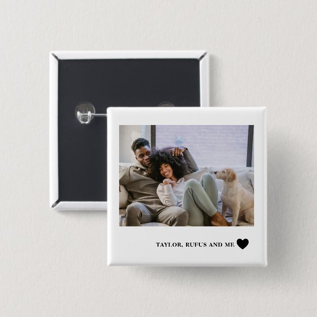 Love Heart Text and 2 Photographs Inch Square Button (Front & Back)