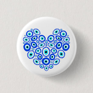 Love Heart Turkish Eye Pattern 1 Inch Round Button