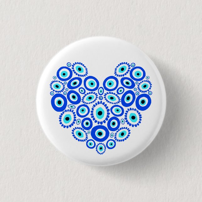 Love Heart Turkish Eye Pattern 1 Inch Round Button (Front)