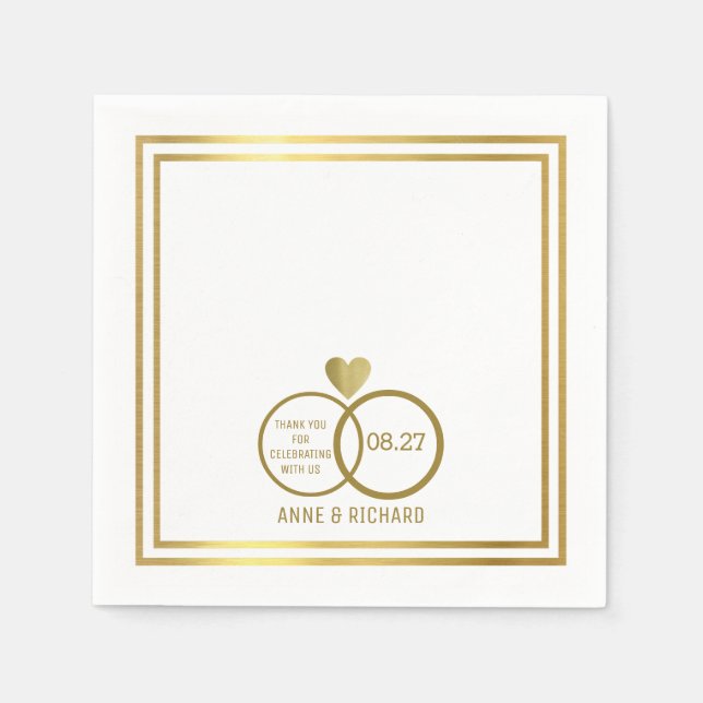 love heart & two wedding rings personalized napkin (Front)