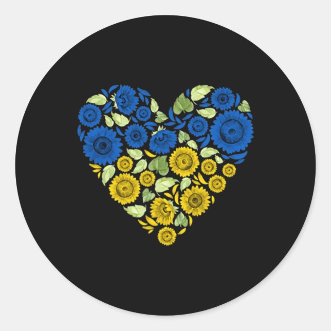 Love Heart Ukraine Sunflower Ukrainian Peace For U Classic Round Sticker (Front)