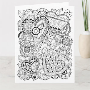 Love Heart Valentine adult colouring card