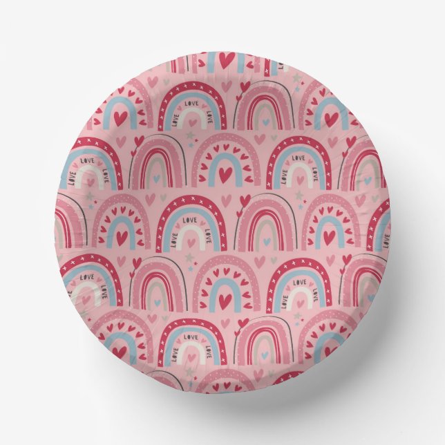 Love Heart Valentines Day Rainbow  Paper Plate (Front)