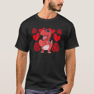 Love Heart Valentine's Day Roses Dinosaur Boys Kid T-Shirt