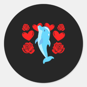Love Heart Valentines Day Roses Dolphin Boys Kids  Classic Round Sticker
