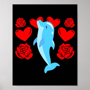 Love Heart Valentines Day Roses Dolphin Boys Kids Poster
