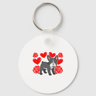 Love Heart Valentines Day Roses French Bulldog Bo  Keychain