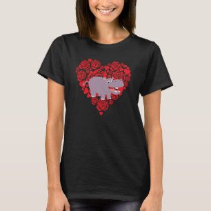 Love Heart Valentine's Day Roses Hippo Boys Kids T-Shirt