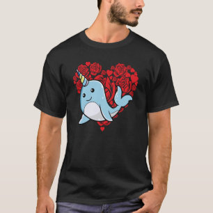 Love Heart Valentine's Day Roses Narwhal Boys Kids T-Shirt
