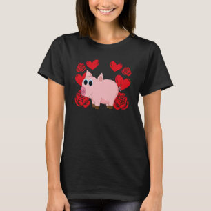 Love Heart Valentine's Day Roses Pig Boys Kids  1 T-Shirt