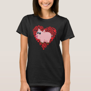 Love Heart Valentine's Day Roses Pig Boys Kids T-Shirt