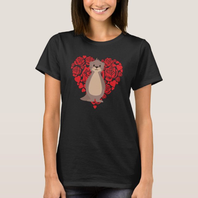 Love Heart Valentine's Day Roses Sea Otter Boys Ki T-Shirt (Front)