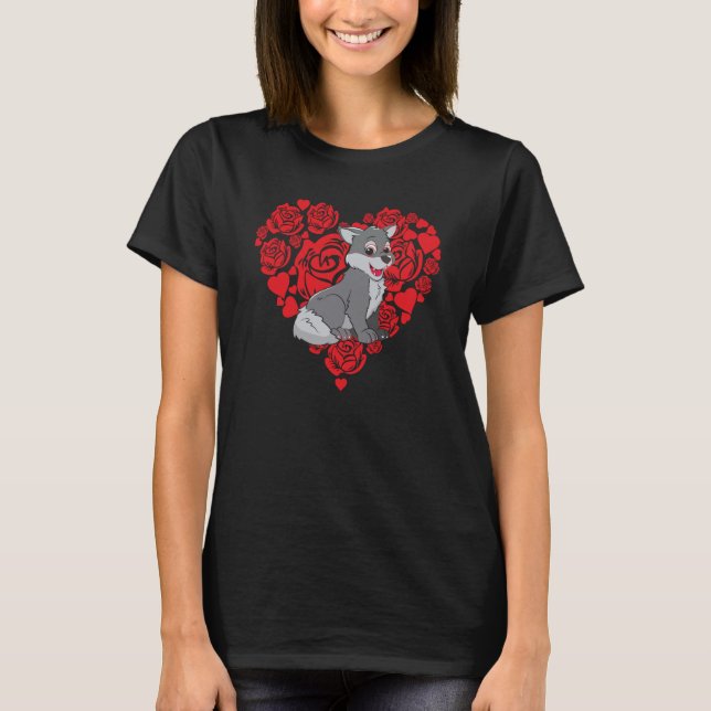 Love Heart Valentine's Day Roses Wolf Boys Kids T-Shirt (Front)