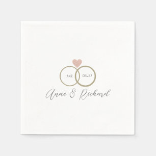 Love Heart Wedding Rings Personalized White Napkin