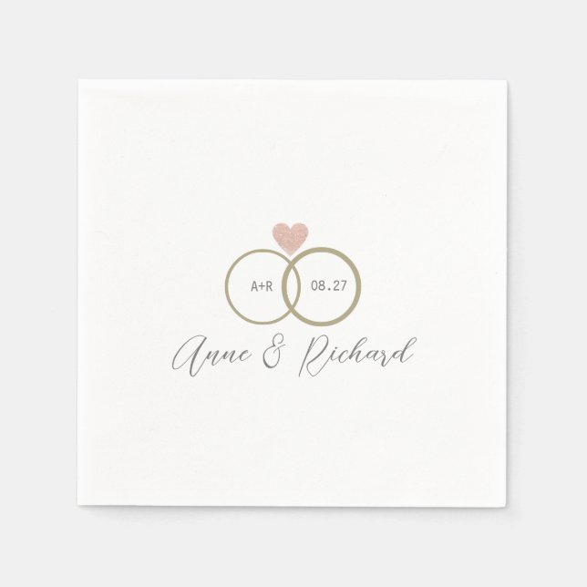 Love Heart Wedding Rings Personalized White Napkin (Front)