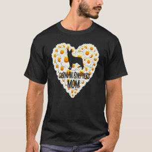 Love Heart White Daisy Flowers  German Shepherd T-Shirt