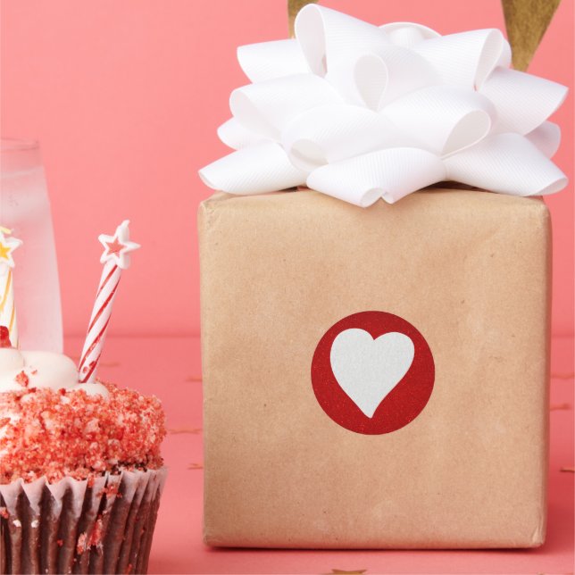 Love Heart White Glitter Valentine's Classic Round Classic Round Sticker (Party)