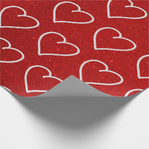 Love Heart White Glitter Valentine's Wrapping Pape Paper