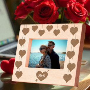 Love heart with arrow & romantic couple initials etched frames