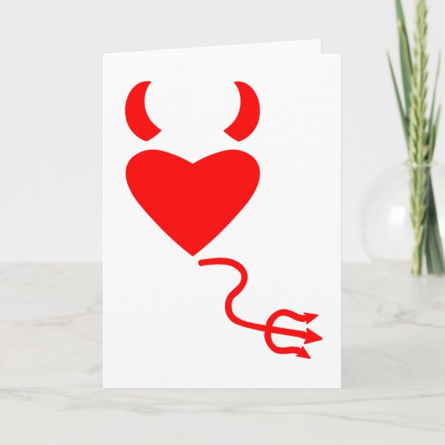 Love Heart with Devil Horns and Tail Holiday Card (Front)