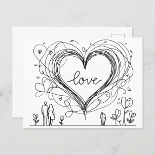 Love Heart with Hand-Drawn Lines  Postcard
