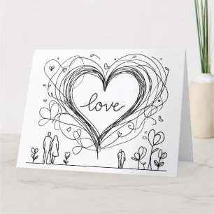 Love Heart with Hand-Drawn Lines  Thank You Card