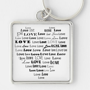 Love Heart Word Cloud - Black and White Keychain