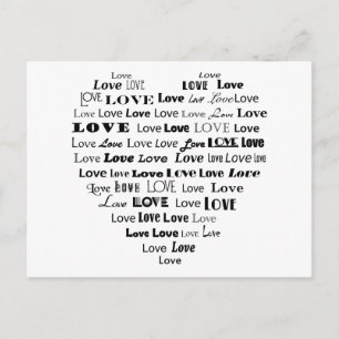 Love Heart Word Cloud - Black on White Postcard