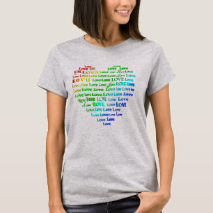 Love Heart Word Cloud in Rainbow Colours T-Shirt