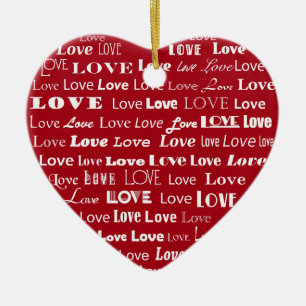 Love Heart Word Cloud - White on Dark Red Ceramic Ornament