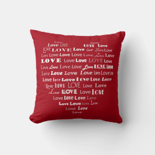 Love Heart Word Cloud - White on Dark Red Throw Pillow