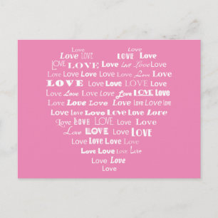 Love Heart Word Cloud - White on Pastel Pink Postcard