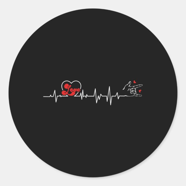 Love Heartbeat Hand Sign Language Hearing Loss Awa Classic Round Sticker (Front)