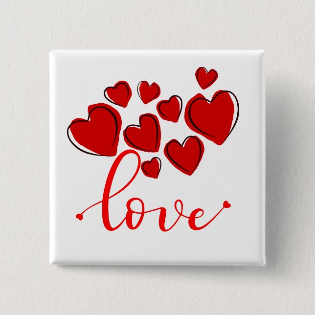 Love - Hearts 2 Inch Square Button (Front)