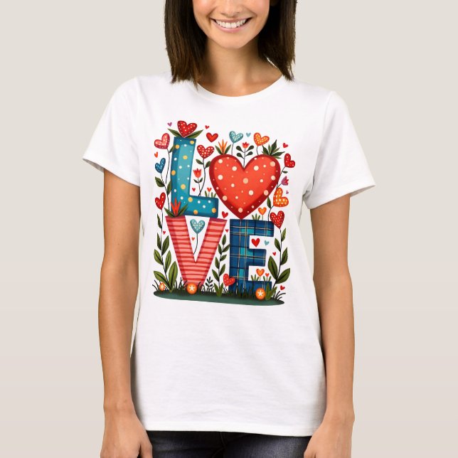 LOVE - hearts and flowers T-Shirt (Front)